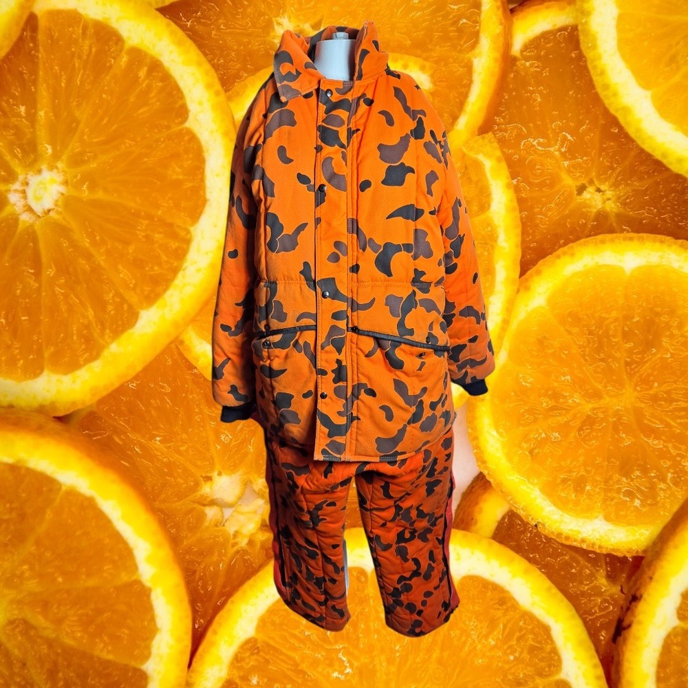 RefrigiWear Hunting Jacket Puffer Coat and Bib Overalls Orange Camo Padded